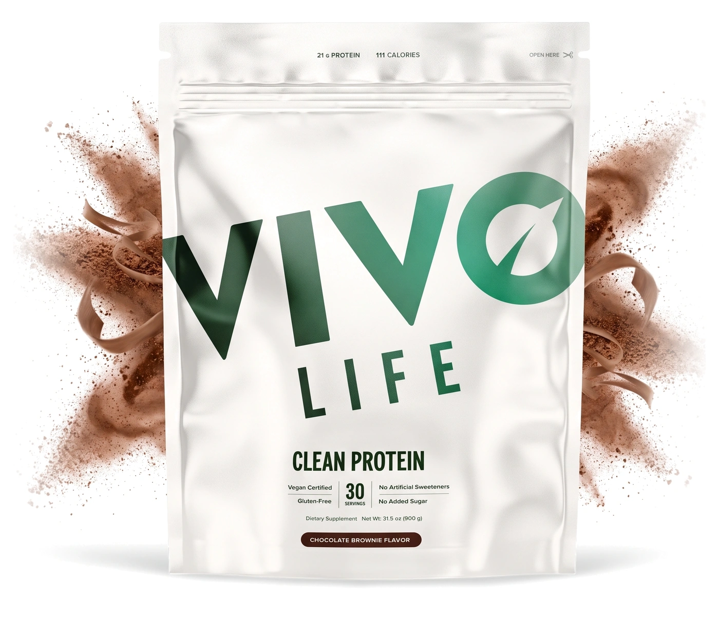 Vivo Life Clean Protein czekoladowy 900 g w obłoku kakaowego proszku