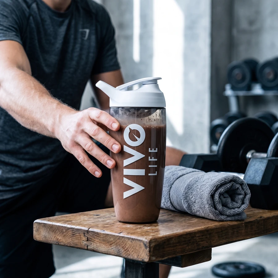Krok 3: gotowy koktajl Clean Protein czekoladowy w shakerze Eco Zen po treningu