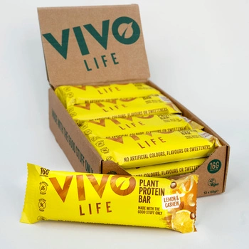 Wegańskie batony proteinowe Vivo Life - Termin ważności: 11.07.2025 r. - orzechy nerkowca i cytryna (12 x 65g)