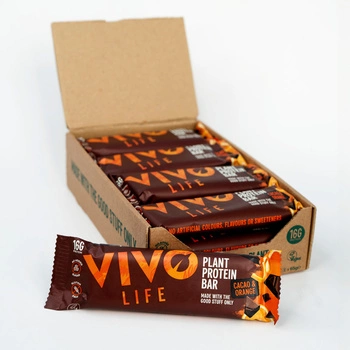Wegańskie batony proteinowe Vivo Life - kakao i pomarańcza (12 x 65g)